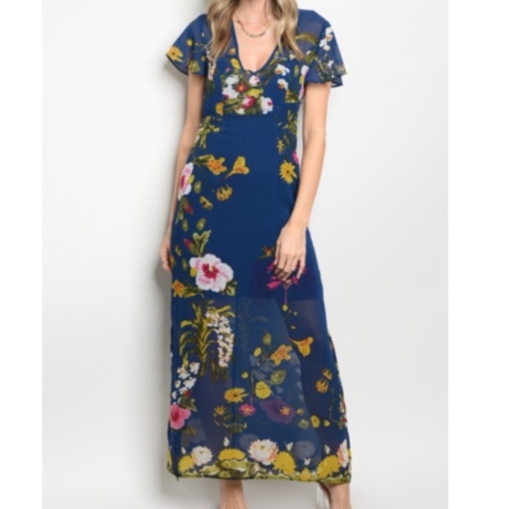 NEW Maxi Dress Navy Floral Breezy Lined NEW S M L